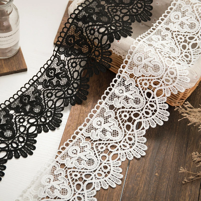 2yards lace ribbon white black Water soluble sewing accessories 12cm wide hollow flower embroidery fabric needlework DIY crafts lace ribbon lace fabric lace sewing accessories lace sewing supplies lace accessories lace garment accessories clothing craft accessories