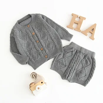 

Autumn Winter New Children Clothing Toddler Boys Girls Baby Knit Sweater Cardigan + Shorts Suit Baby Clothes Suit