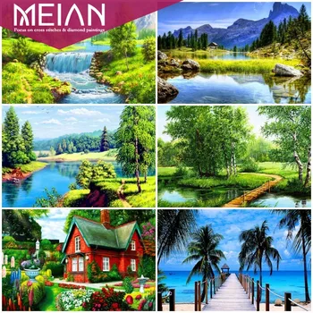 

2020 MEIAN Nature Diamond Painting Round New Arrival Scenery Diamond Mosaic Sale Scenic Diamond Embroidery Rhinestones Pictures