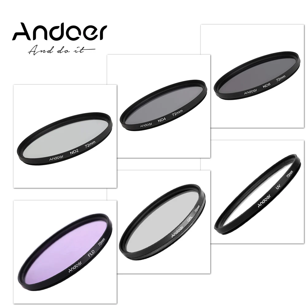 Andoer 72 мм UV+ CPL+ FLD+ ND набор фильтров для фотосъемки, Ультрафиолетовый круговой поляризационный флуоресцентный фильтр для Nikon Canon