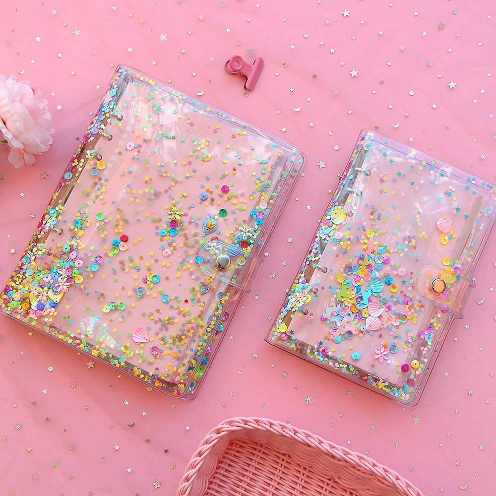 A5 A6 Cute Transparent PVC Sequins Cover Office School 6 Rings Binder Spiral Planner Agenda Organizer Notebooks Stationery afbeelding