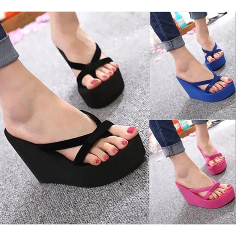 Women Fashion Slippers Platform Sandals High Heel Sandals Summer Women Shoes Beach Flip Flops Solid Slides 2020