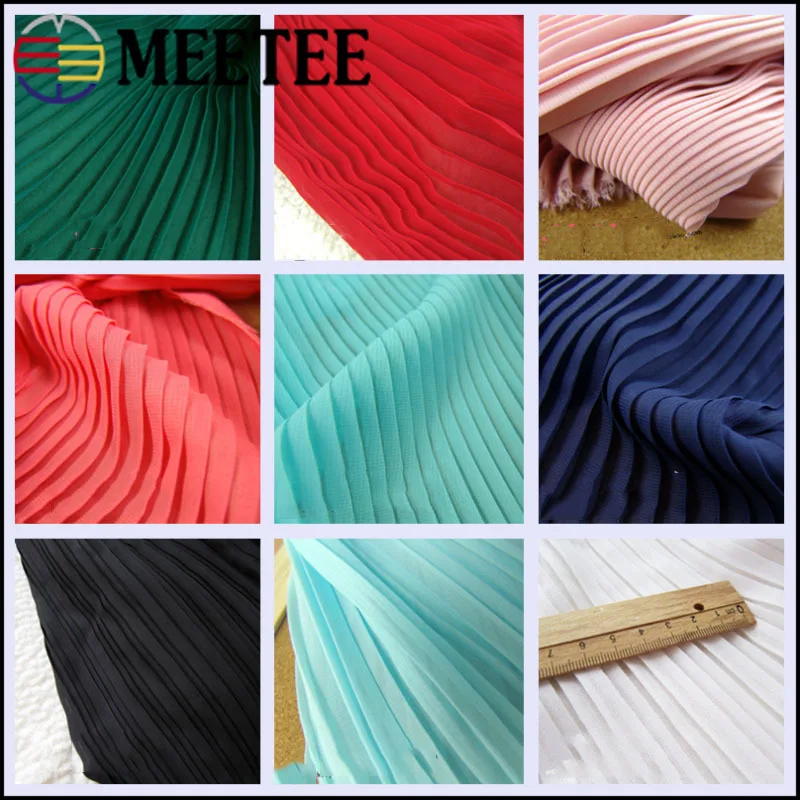 

1pc Meetee 100cm*150cm Fashion Pure Pleated Wrinkle Chiffon Fabric Multi-pleated Color Organ DIY Sewing Satin Dress Fabric