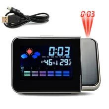 Réveil de Projection avec Station météo thermomètre affichage de la Date horloge numérique chargeur USB Snooze Projection de LED