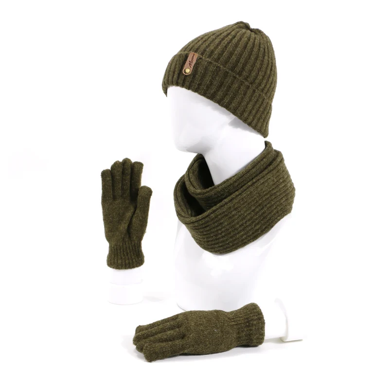 Unisex Beanie Hats Scarf Gloves Three-piece Winter Knitting Hat Men Women's Fashion Outdoor Warm Thick Beanie Hat Scarf Gloves - Цвет: A