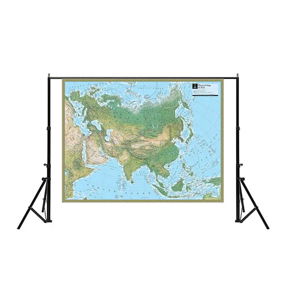 150x225cm Wall Art Pictures Physical Map of Asia World Map Posters and Prints Canvas Paintings for Living Room Office Home Decor