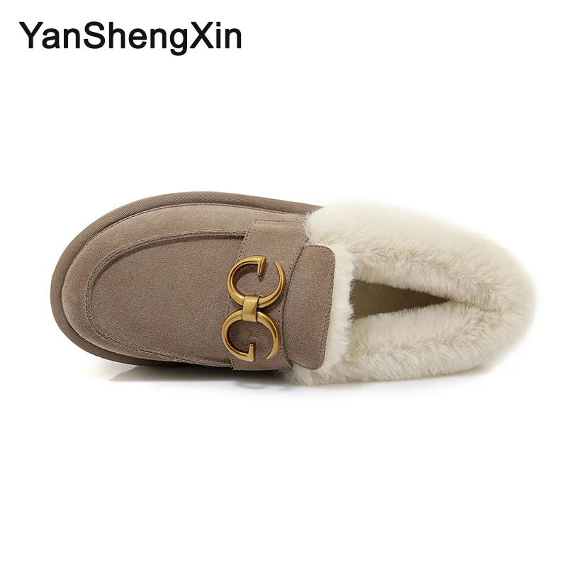 YANSHENGXIN/Женская обувь; зимние сапоги из коровьей кожи; теплая шерстяная женская обувь; зимние сапоги; ботильоны с металлическими буквами