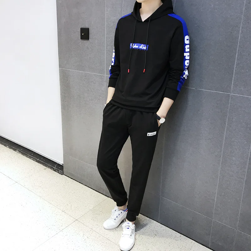 

2019 Autumn New Style MEN'S Sweater Two Pieces Korean-style Long Sleeve Men Hooded Sports Casual Sweatshirt Trousers