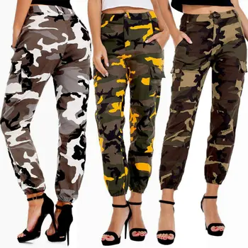 

New Women Ladies Long Pants High Waist Camouflage Joggers Trousers Casual Loose Cargo Pants