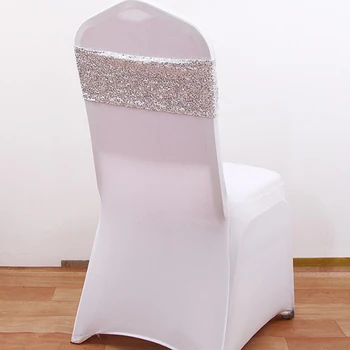

25Pcs/Lot Sequins Chair Sashes Bow Cover Wedding Party Chair Sashes Bow Tie Covers Decor Banquet Hotel Chair Sashes Ribbon Band
