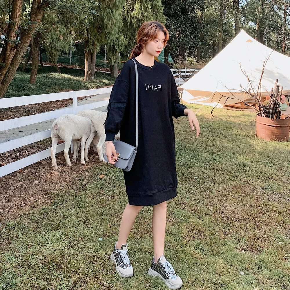 

Photo Shoot Mid-length Casual Versatile Hoodie Skirt 2020 Spring New Style Fashionable WOMEN'S Dress Loose-Fit Pullover Dress