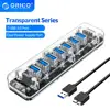 ORICO transparente Serie USB HUB Multi 4 7 puertos de alta velocidad USB 3,0 divisor con puerto de alimentación Micro USB para ordenador portátil PC OTG adaptador ► Foto 1/6