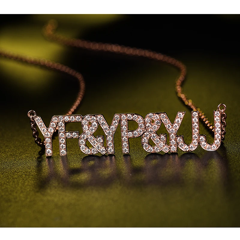 LOVERJEWELRY DIY Letters Pendant Necklace Real 18k Rose Gold Women Customize Diamonds Pendant For Anniversary Birthday Gift