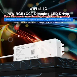 75W RGB CCT Dimming LED Driver Smart Dimmable DC24V Adapter Lighting Transformer 2.4G WiFi APP Wireless Control Input AC100~240V
