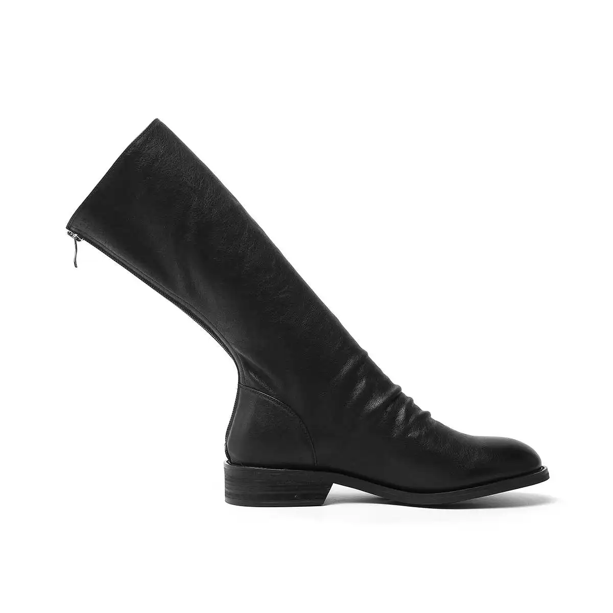 Brand high heels shoes women's boots genuine leather superstar zipper winter thick low heels European stovepipe mid-calf boots