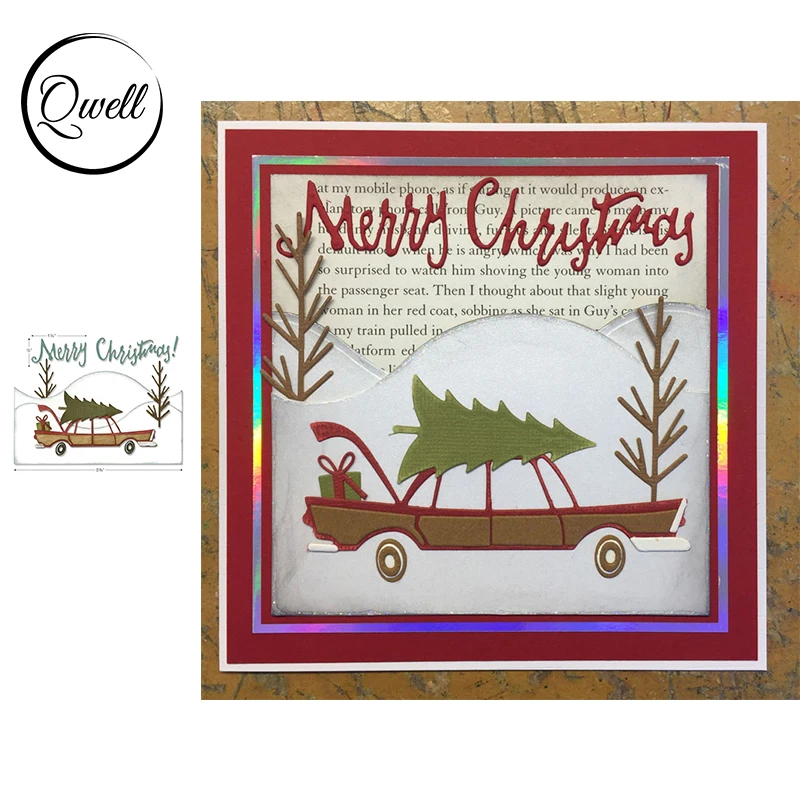 Qwell Merry Christmas Car Trees Gift Box Die Cut Metal Cutting Dies