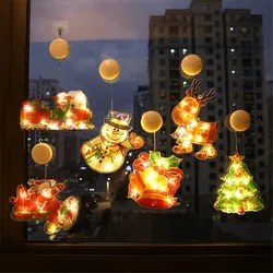 Christmas Tree Snowman Santa Claus Window Hanging Lights With Suction Cup Hook for New Year Xmas Holiday Indoor Outdoor Decor