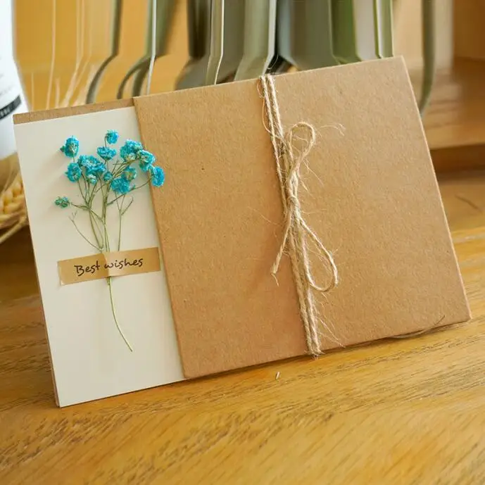 5 шт/лот ручной работы гербарий DIY крафт-бумага для приглашения поздравительной открытки внутренняя бумага с лентой и конвертом и уплотнениями Свадебные сувениры - Цвет: A