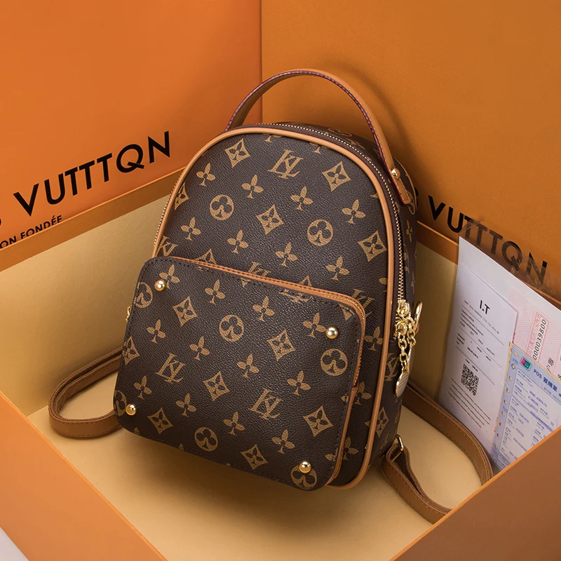 

2020 New Fashion Women Backpack Genuine Leather Student Small School Bag Flower Printing Ladies Louis Brand Clothes Luxury Cc Gg