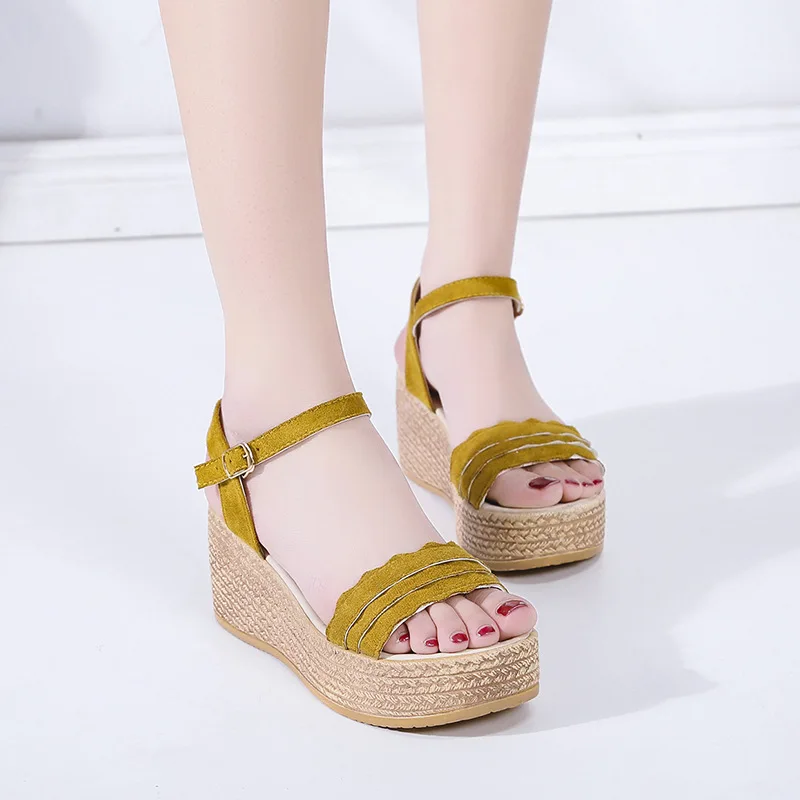 

Wedge Sandal Women's Summer 2019 New Style Solid Color Thick Bottomed Fairy Platform Versatile Students A- line with High Heel S