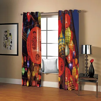 

SOFTBATF Lantern Printing Curtain Blackout Curtains Fabric Drapes Window Curtains For living Room Bedroom Dropshipping