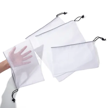 

15 pcs Reusable Hot Draw Rope Mesh Storage Bag Produce Bag Drawstring Fruit Shopping Bag Customer Fruit Toys Mesh Bag Set