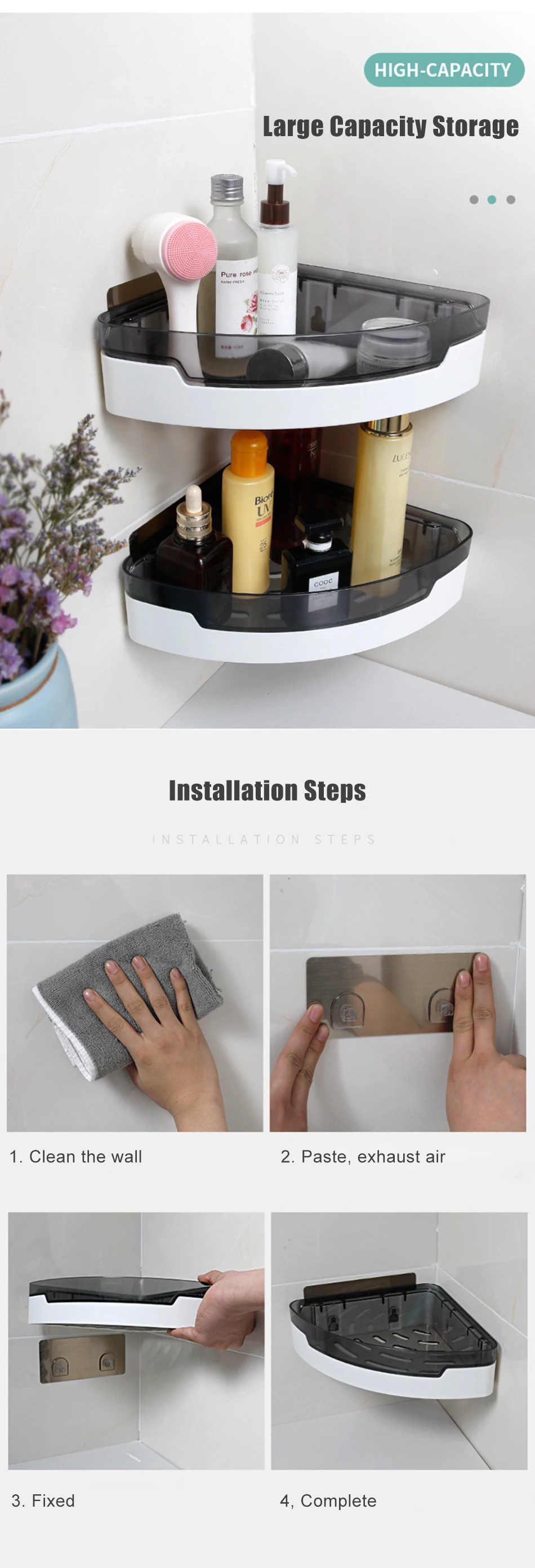 YOSOO Étagère De Rangement De Salle De Bain Organisateur D'étagère De Rangement De Panier De Douche Adhésif Mural En Plastique - Maison
