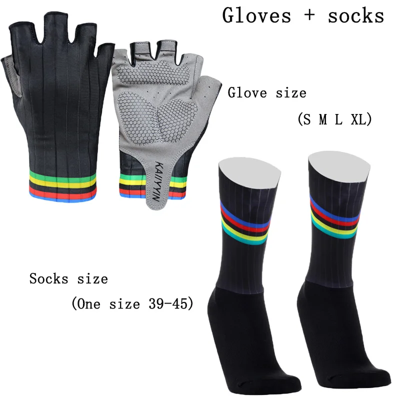New Cycling Gloves Socks Combination Striped Half-finger Sports Bike Gloves Non-slip Breathable Bicycle Guantes Ciclismo 3