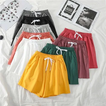 

Women Shorts Summer Autumn Casual Solid Drawstring Shorts High Waist Loose Shorts for Girl Soft Sleepwear Female Plus Size Short