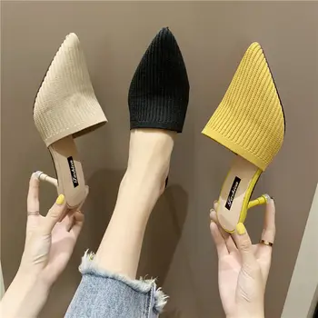 

ban tuo xie Female Students Outer Wear Baotou Summer Korean Version of the Wild Tip Lazy High-Heeled Shoes Female Fine Sandals