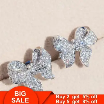 

Luxury Bowknot Stud Earrings Real 925 Sterling Silver AAAAA cz Party Wedding Earrings Jewelry For Women men Statement Jewelry