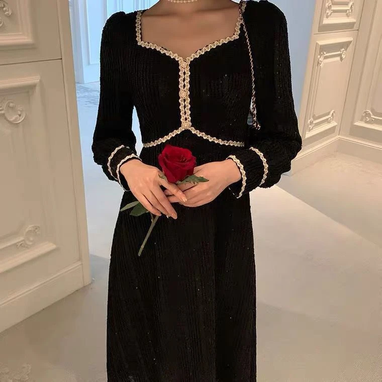 Winter Black Dress Women France Vintage Party Dresses Long Evening Elegant One Piece Dress Korea Female Clothing Dresses Aliexpress