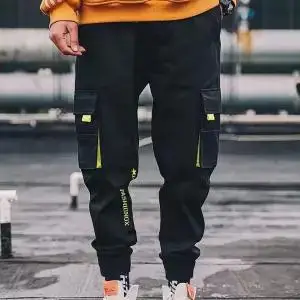 7 Cargo Pants Men Polyester Comfortable Drawstring Joggers Trousers Black White Many Pockets Ankle Banded Male Casual Pants Boys - Цвет: 7