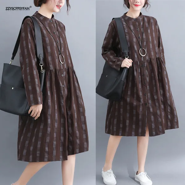 

ZT895 Autumn 2019 New Kind of Good Quality Checker Shirt Big Size Dresses