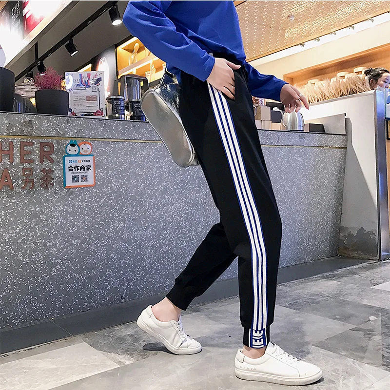 KeK 9288 lantiao Женские брюки-карго с высокой талией, в полоску, свободные, Harajuku BF, по щиколотку, комбинезоны, брюки размера плюс, хип-хоп, женские спортивные штаны - Цвет: KeK 9288 lantiao
