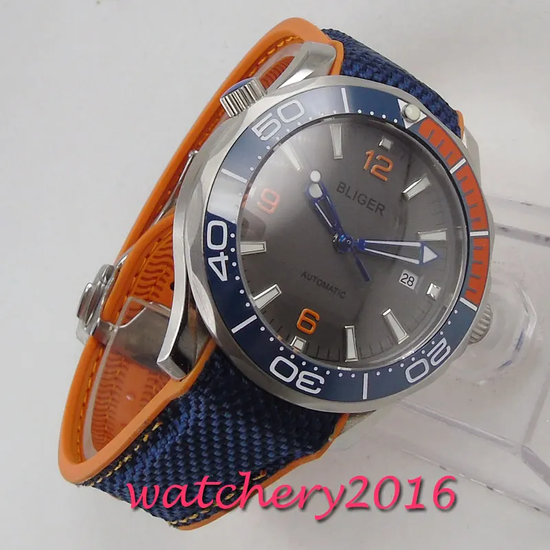 41mm bliger Grey dial sapphire glass ceramic bezel date automatic mens watch