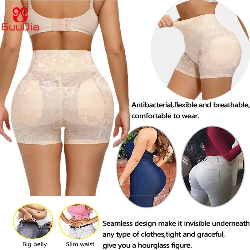 GUUDIA High Waist Trainer Body Shaper Panties Hip Butt Padded Panty Butt Lifter Hip Enhancer Thick Waistband Lace Shapers Women best shapewear for tummy and waist