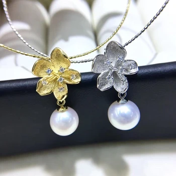 

Flower 925 Sterling Silver Pendant Base Settings Findings Mountings Female Parts for Oyster Edison Pearl Coral Jade Beads Stones