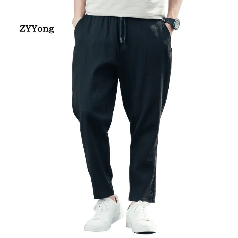 Men's Ankle Length Pants Straight Loose Large size Breathable  Summer Sportswear Comfortable Men Thin Section Black Trousers