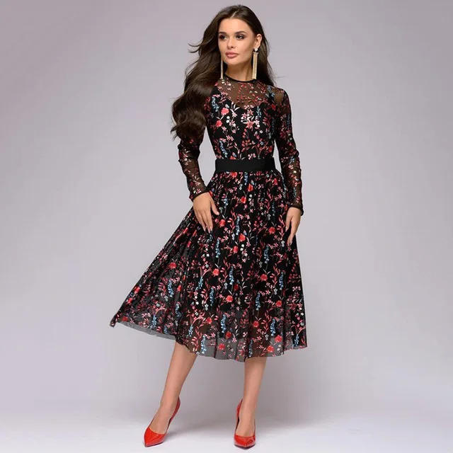 US $36.50 2019 new arrived fashion women's Explosive Digital Printed Long Sleeve Thin Dresses