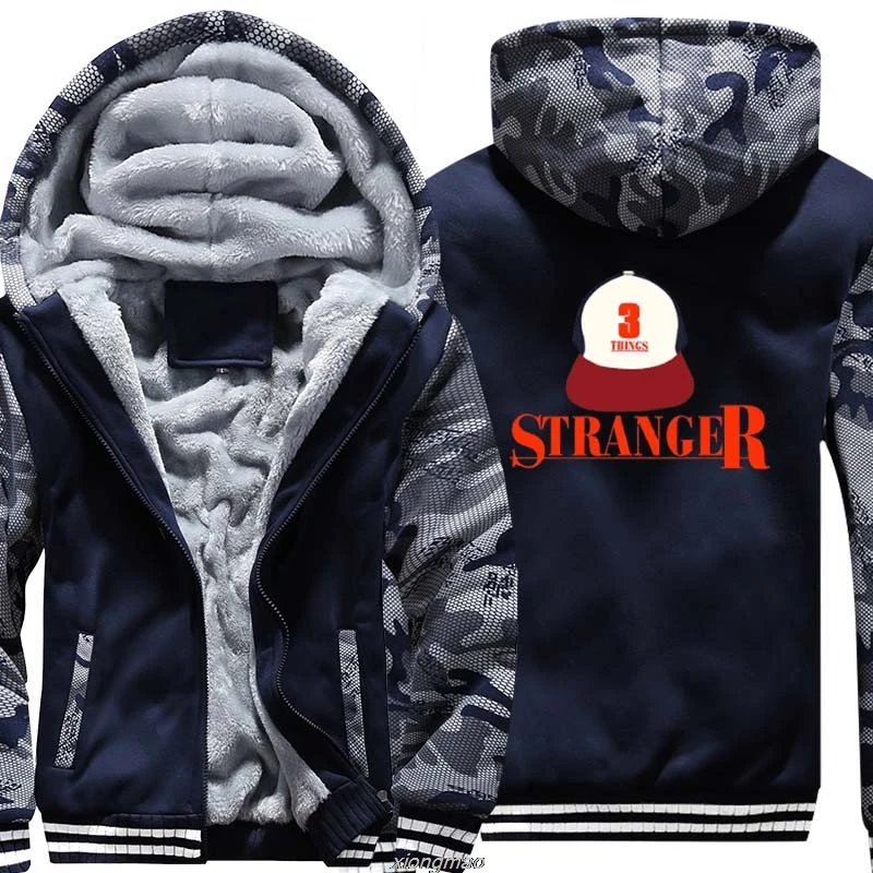 

USA SIZE Super Warm Hoodies Stranger Things 3 Sweatshirts Winter Thicken Fleece Camouflage Men's Jackets Zipper Coats Clothes