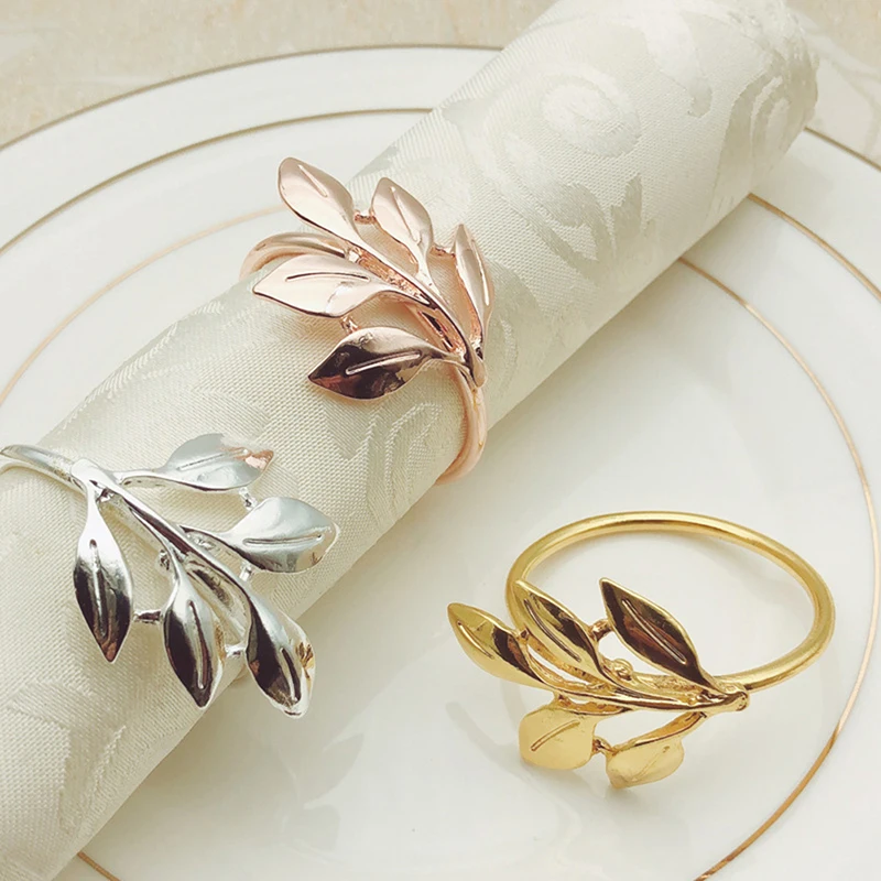 Fall Leaves Napkin Rings Gold Silver Christening Bangle Metal Napkin