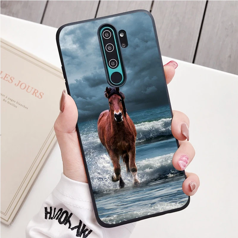 xiaomi leather case card Horse Animal black Silicone Phone Case For Redmi note 9 8 7 Pro S 8T 7A Cover xiaomi leather case