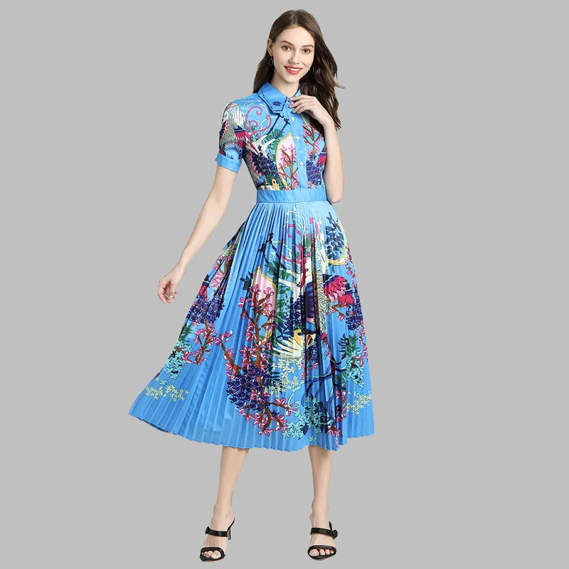 Photo Color SMTHMA Новое модное элегантное подиумное летнее платье с коротким рукавом, женское винтажное плиссированное платье с цветочным принтом Феникса Vestdios - Цвет: Photo Color