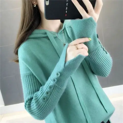 Осень/зима женские свитера с длинным рукавом с капюшоном вязаные свитера повседневные женские свитера и пуловеры для женщин 5779 50 - Цвет: green