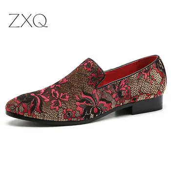 

Personality Men Party Loafers Embroidery Floral Pattern Male Footwear Comfortable Casual Men's Flats Shoes Big Size 38-48