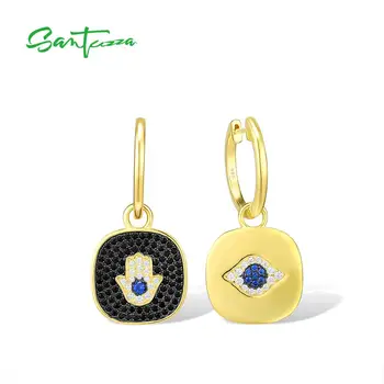 

SANTUZZA Silver Earrings For Women Pure 925 Sterling Silver Gold Color Unique Eye Hand Concise Drop Earrings Trendy Fine Jewelry
