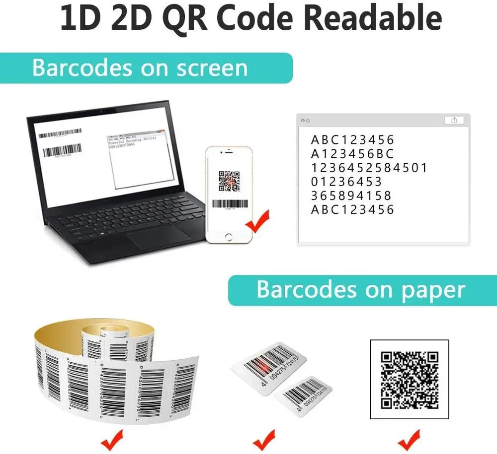 Barcode Wireless Scanner 1D 2D Handhel Portable Mini Wired Wireless USB Bluetooth QR Bar Code Reader For Supermarket Warehouse