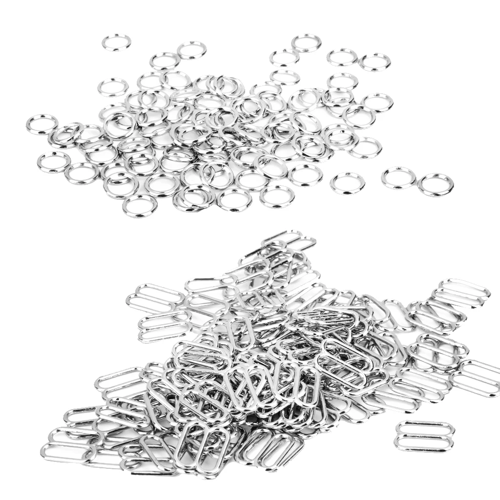 100Pcs Iron 8-Shaped Lingerie Adjustable Sewing Bra 15mm Round Rings Buckles Silver