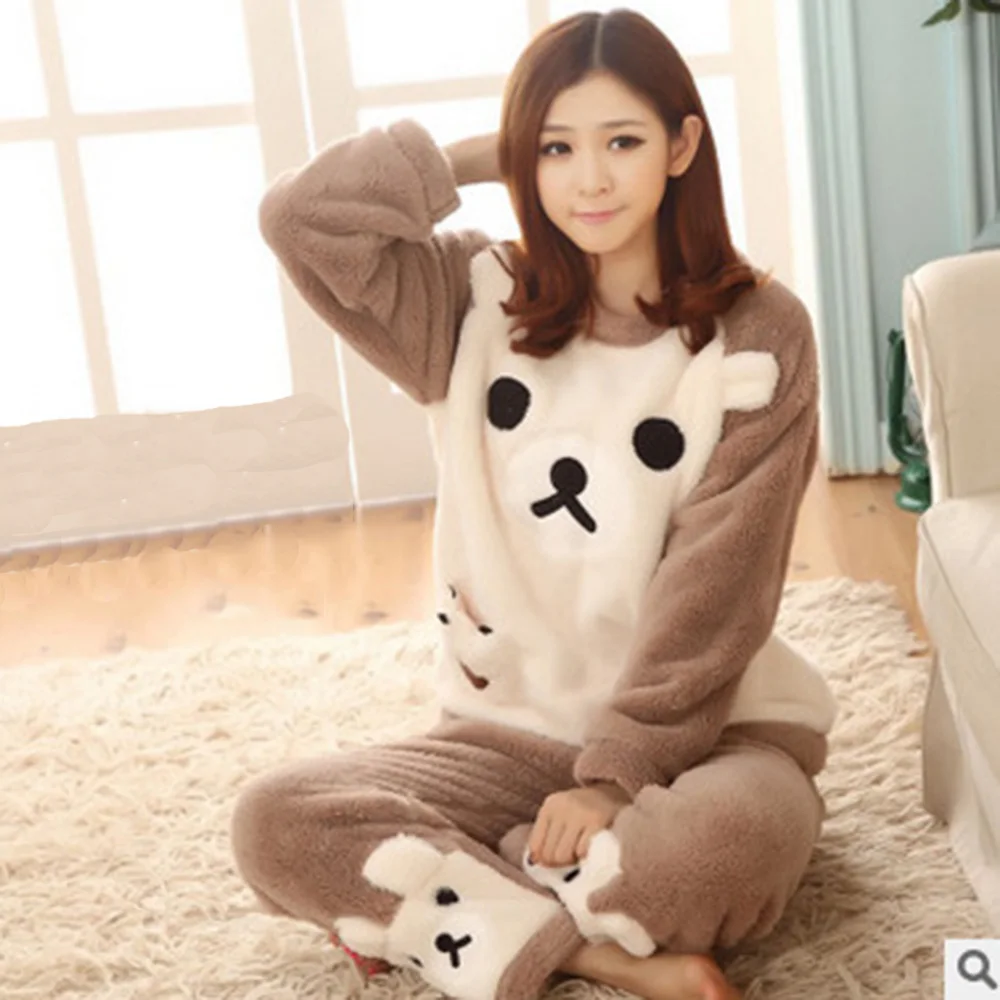 Хит, Зимние коралловые бархатные пижамы, женские пижамные комплекты, толстая домашняя Милая одежда для сна, Корейская пижама hello kitty с кроликом, комплект из двух предметов